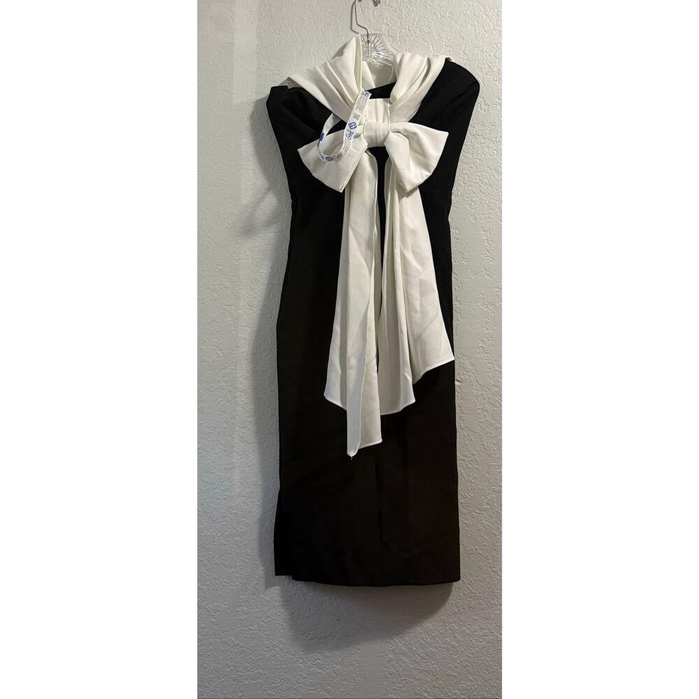 FERVENTE Formal Cocktail Black white Long Dress Evening Wedding Party 38 M New
